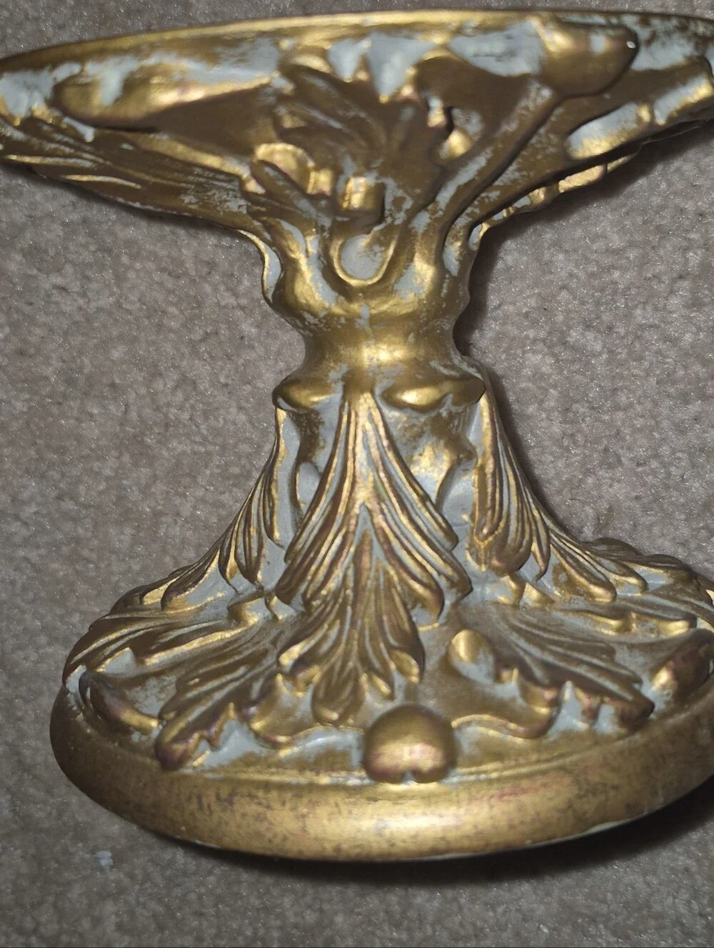 Vintage Ornate Gold Acanthus Leaf Pillar Candle Holder Pedestal  4x5x4 Inches